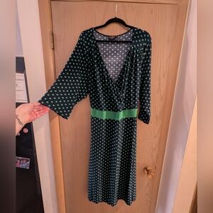 Igigi Polka Dot Faux Wrap Dress in Green and Navy